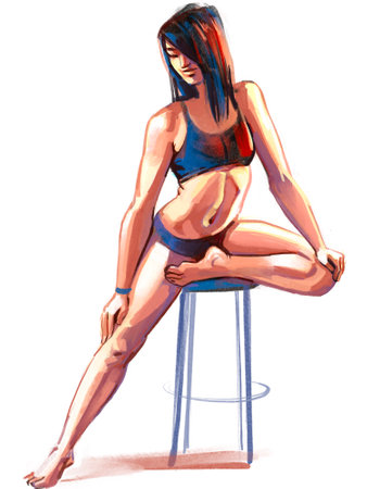 Sketch of the figure of a young woman. Freehand drawing in colorの写真素材