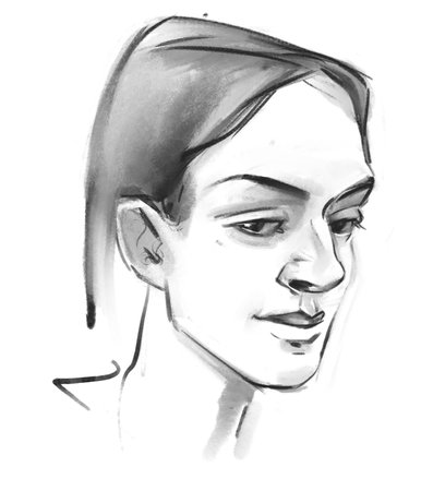 Linear sketch of a portrait of a girl from life. Hand drawingの写真素材