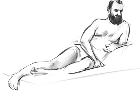 Outline sketch of the figure of a man. Freehand drawing with pencilの写真素材