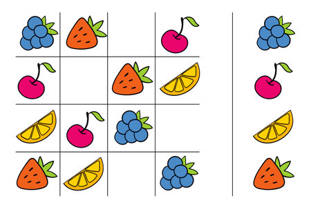 Logical tasks composed of fruit. IQ test. Choose correct answer. Educational game for childrenのイラスト素材
