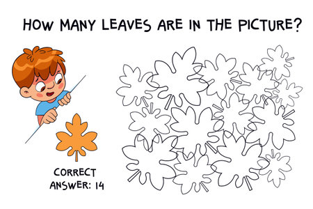Count how many leaves are hidden in the picture. How many items are in picture. Educational game for childrenのイラスト素材