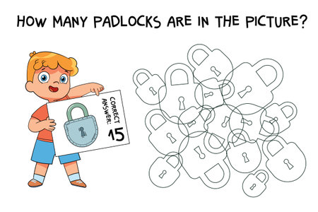 Count how many padlocks are hidden in the picture. How many items are in picture. Educational game for childrenのイラスト素材