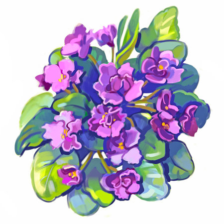 Hand-drawn violet blossom with paints. Freehand drawing with watercolorの写真素材