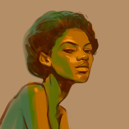 Portrait of an afro girl from life. Hand drawing in gouacheの写真素材
