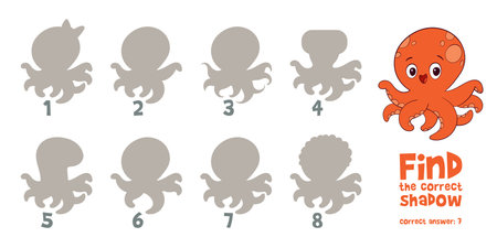 Little Octopus. Find the correct shadow. Find 2 same objects. Educational game for childrenのイラスト素材