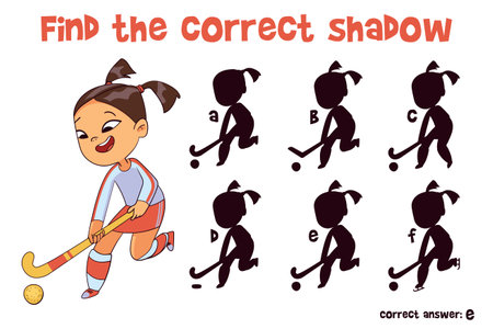 Find the correct shadow. Field hockey. Matching gameのイラスト素材