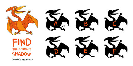 Find the correct shadow. Pterosaur. Educational game for childrenのイラスト素材
