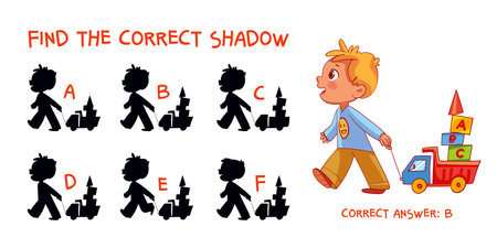 Find the correct shadow. Boy with a toy truck. Matching gameのイラスト素材