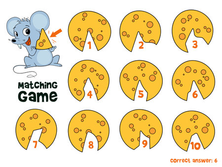 Find missing piece of cheese. Attention task. Matching gameのイラスト素材
