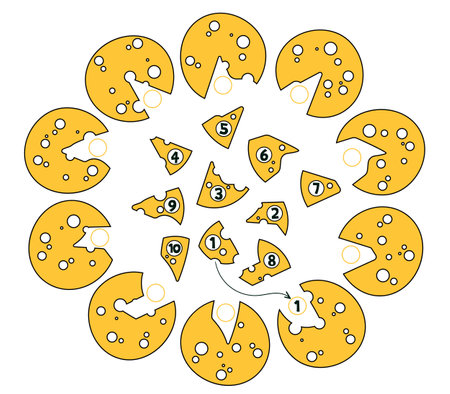 Find a piece of cheese. Find the missing piece of cheese. Puzzle Hidden Items. Matching gameのイラスト素材