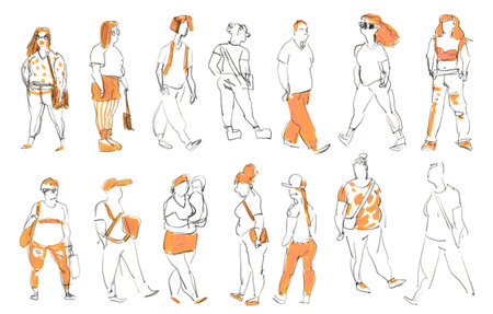 Outline sketch of the figure of a people from nature. Pencil doodlesの写真素材