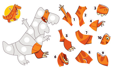 Jigsaw puzzle games. Puzzle with dinosaur. Tyrannosaurusのイラスト素材