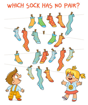Which sock has no pair. Find two same picture. Educational game for childrenのイラスト素材