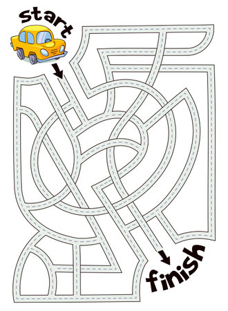 Children logic game to pass the maze. Car is on its way to finish lineのイラスト素材