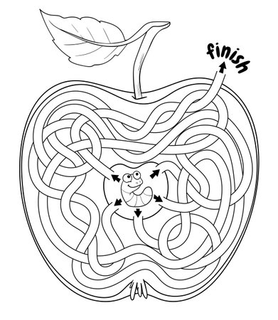 Help the caterpillar through the maze inside the apple. Children logic gameのイラスト素材