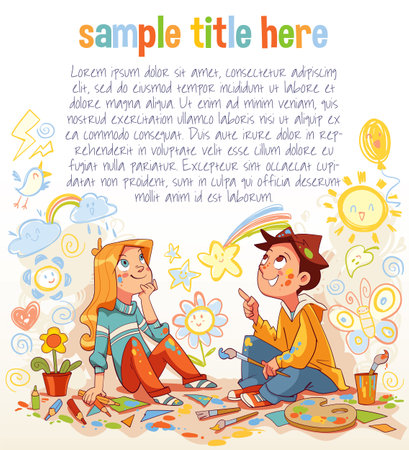 Kids doodle on the wall. Child template for your designのイラスト素材