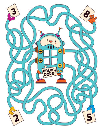 Logic game for kids with cute robot. Maze for children. Educational game for kidsのイラスト素材