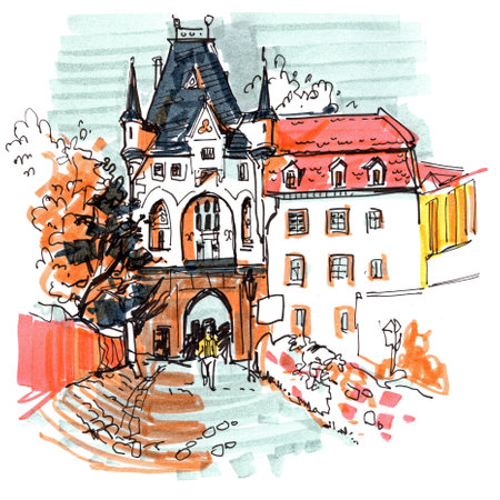 Meissen, Germany. Painted watercolor landscapeの写真素材