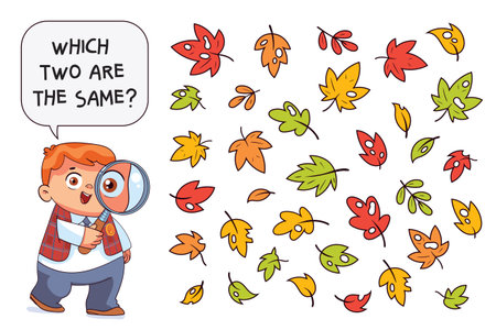 Find the Match. Find the two identical leavesのイラスト素材