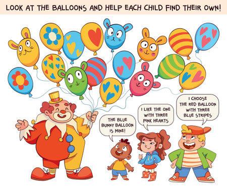 Fun educational puzzle for children to match balloons by descriptionのイラスト素材