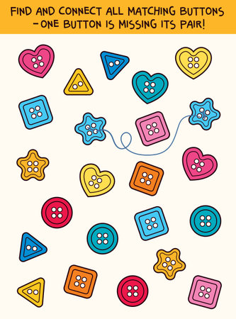 Find two identical buttons. Cute educational puzzle for kidsのイラスト素材