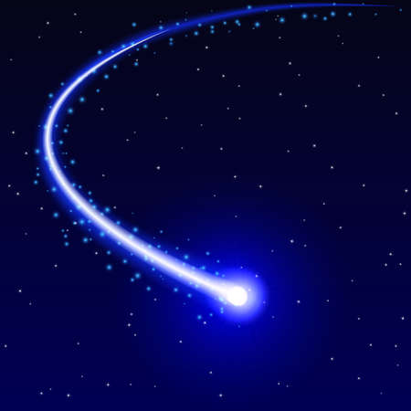 Comet or fire ball. Sparkling falling star. Stardust trail. Cosmic glittering wave. Stock vector...