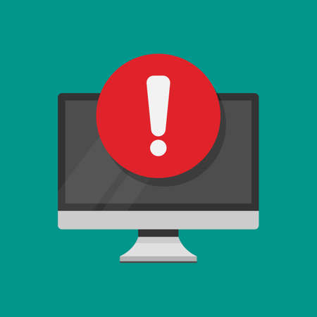 Computer monitor with exclamation mark icon. Vector Illustrationのイラスト素材