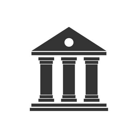 House with columns and flag icon. Building of government, embassy, official institution or establishment with flying banner. Vectorのイラスト素材