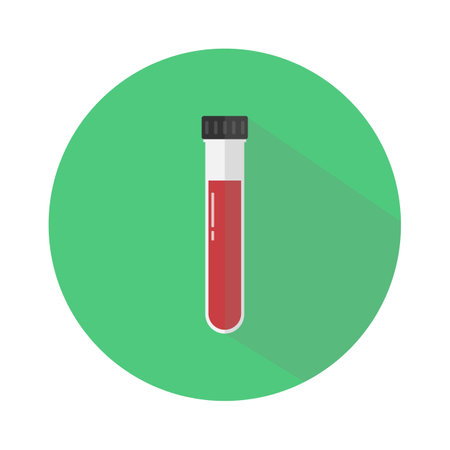 test tube with red liquid. Flat style icon with long shadow.のイラスト素材
