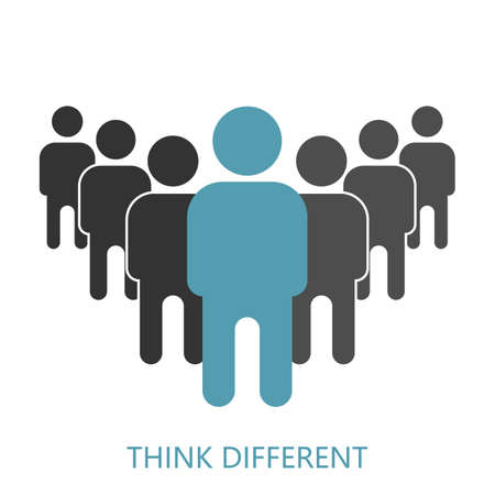Think differently - Being different, move for success in life - flying out from the crowd by light bulb of ideaのイラスト素材