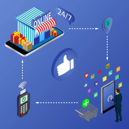 Flat 3d isometric modern design Mobile payment Online shopping and e-commerce conceptのイラスト素材