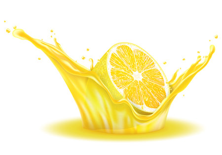 Lemon fruit juice splash realistic vector realisticのイラスト素材