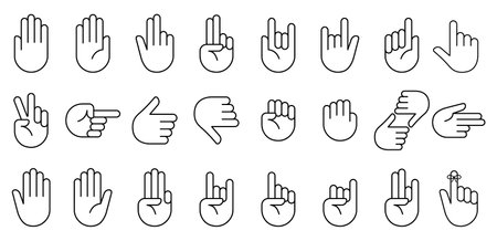 Hand icon set. Clapping hands and other gestures, Brofisting gesture. Thin line art icons set.Black vector symbols isolated on white.のイラスト素材