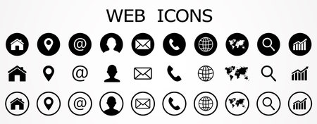 Web icon set. Contact us icons, set of website icons, vector. Communication symbol.のイラスト素材