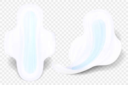 Gaskets for women, feminine hygiene items. Details for critical women's days, vector 3D realisticのイラスト素材