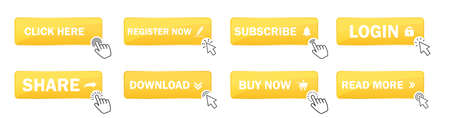 Click cursor set button with hand or mouse cursor. Computer mouse cursor or hand pointer symbol....
