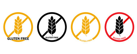 Gluten free icon set, isolated on white background. No grain symbol. Vector round badgeのイラスト素材