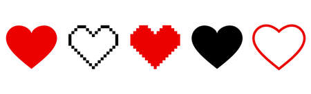 Pixel heart i? On set in retro style. Vintage love symbol, 8 bit vector illustration for computer game. Web buttonのイラスト素材