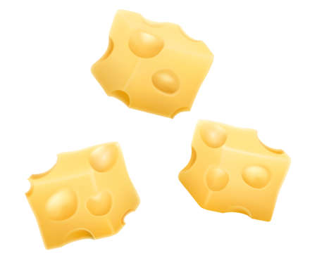Cubes of cheese isolated on whiteのイラスト素材