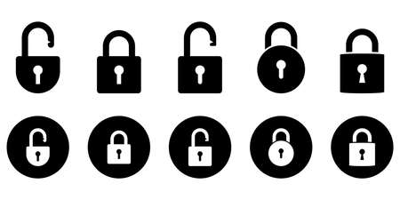 Lock icons set, security symbols, open and closed padlock, vector illustration. Flat designのイラスト素材