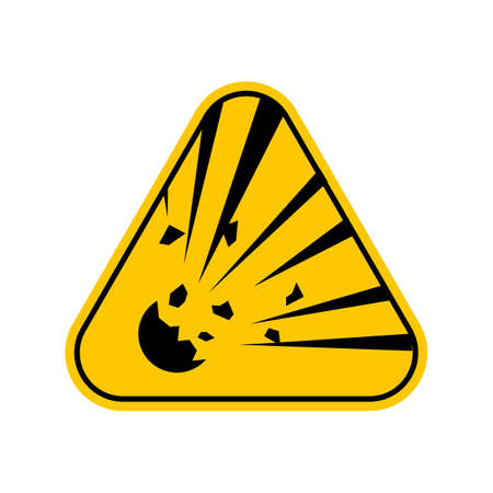 Explosion warning hazards symbols, Yellow Triangle Caution Symbol, isolated on white background, vector iconのイラスト素材