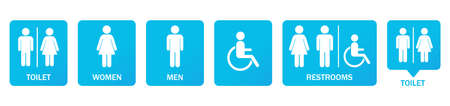 Different icons for restroom, Toilet, wc signs. Men, Woman, People with disability, Shower, Child. Vector flat designのイラスト素材