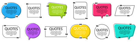 Set of quote frames. Speech bubbles with quotation marks, isolated on white background. Blank text box and quotes. Blog post template. Vector illustration.のイラスト素材