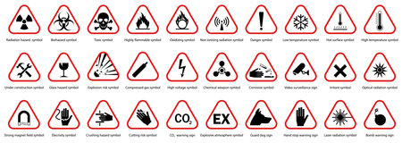Set of hazard warning signs. Caution danger Symbol, vector illustration, isolated icon set.のイラスト素材