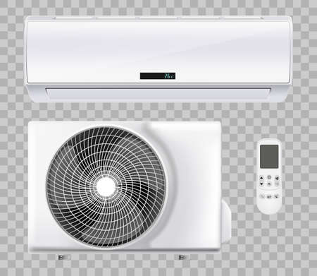 Air conditioner realistic set with cooling and ventilation equipment isolated vector illustrationのイラスト素材
