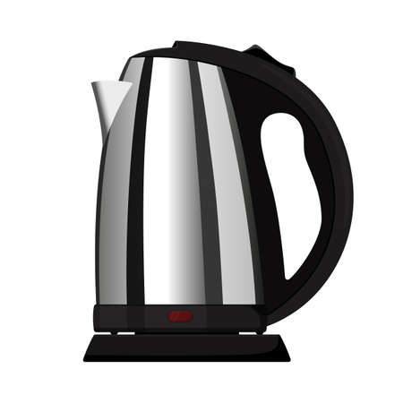 Realistic electric kettle made of metal , isolated vector illustration on white background Teapot. Electric kettle for home use in the kitchen. For boiling water for tea or coffee. flat iconのイラスト素材