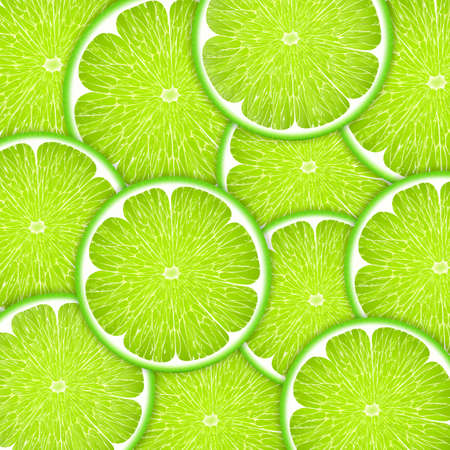 Background of fresh green lime slices. Seamless pattern for your design. Realistic 3d vector illustration. close-up.のイラスト素材