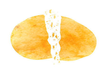 Cracked and broken potato chips with crumbs. Realistic vector crispy snack chips pieces separated on two parts. Isolated 3d crushed crunchy junk food, delicious vegetable crispy meal, fast foodのイラスト素材