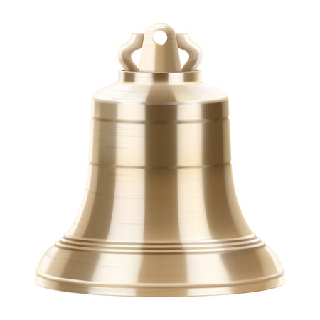 Golden metal bell isolated on a white background, Christmas symbol, school bell, vintage bell. Realistic 3D vector illustration. EPS10のイラスト素材