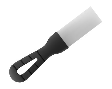 Putty knife isolated on a white background. Plaster spatula with stainless steel blade. Construction, Building tool. Spackling instrument. Spatula for finishing work. Realistic 3d Vector illustration.のイラスト素材